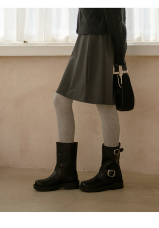 Biker Buckle Suede Mid-calf Boots 4cm