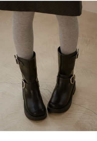 Biker Buckle Suede Mid-calf Boots 4cm