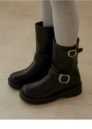 Biker Buckle Suede Mid-calf Boots 4cm