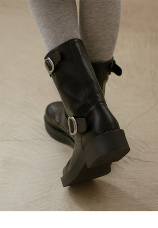 Biker Buckle Suede Mid-calf Boots 4cm