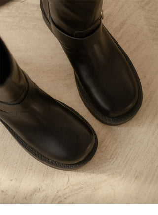 Biker Buckle Suede Mid-calf Boots 4cm