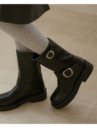 Biker Buckle Suede Mid-calf Boots 4cm