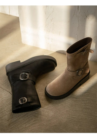 Biker Buckle Suede Mid-calf Boots 4cm