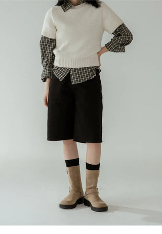 Biker Buckle Suede Mid-calf Boots 4cm