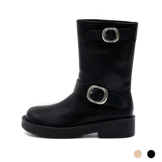 Biker Buckle Suede Mid-calf Boots 4cm