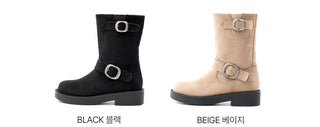 Biker Buckle Suede Mid-calf Boots 4cm