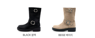 Biker Buckle Suede Mid-calf Boots 4cm