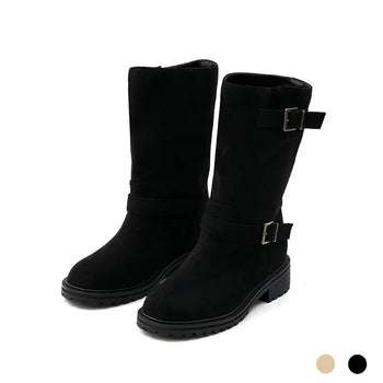 Roem's Suede Belt Flat Boots 4cm