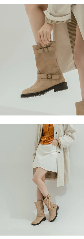 Roem's Suede Belt Flat Boots 4cm