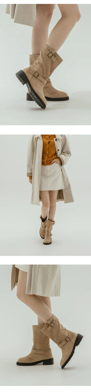 Roem's Suede Belt Flat Boots 4cm