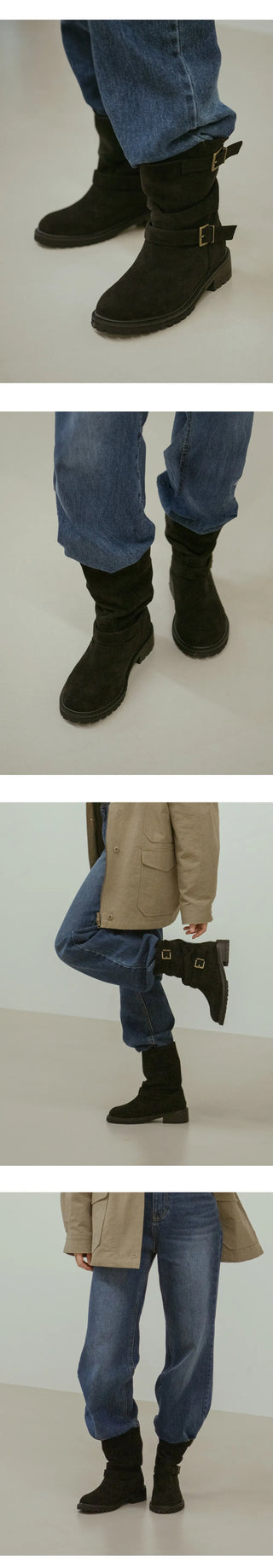 Roem's Suede Belt Flat Boots 4cm