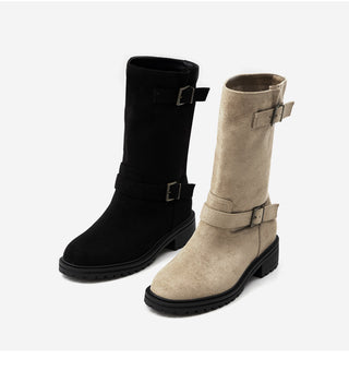 Roem's Suede Belt Flat Boots 4cm