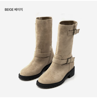 Roem's Suede Belt Flat Boots 4cm