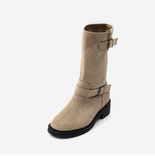 Roem's Suede Belt Flat Boots 4cm