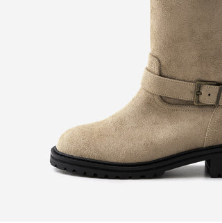 Roem's Suede Belt Flat Boots 4cm