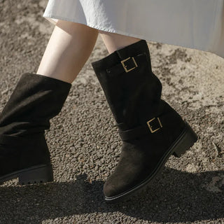 Roem's Suede Belt Flat Boots 4cm