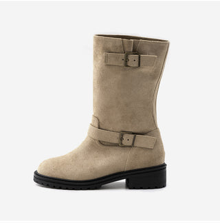 Roem's Suede Belt Flat Boots 4cm