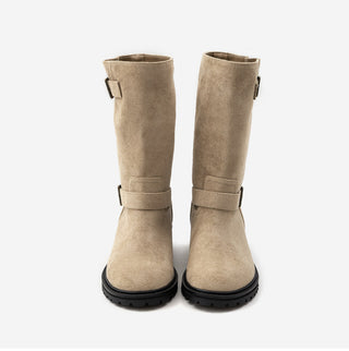 Roem's Suede Belt Flat Boots 4cm