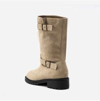 Roem's Suede Belt Flat Boots 4cm