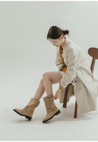 Roem's Suede Belt Flat Boots 4cm
