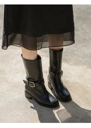 Luenta Belt Flats Mid-calf Boots 4cm