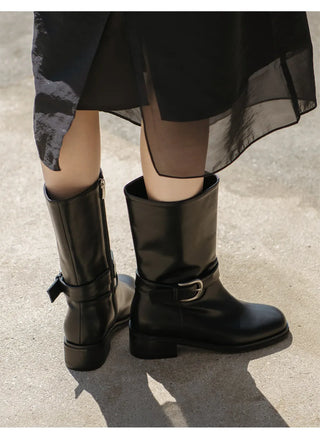 Luenta Belt Flats Mid-calf Boots 4cm