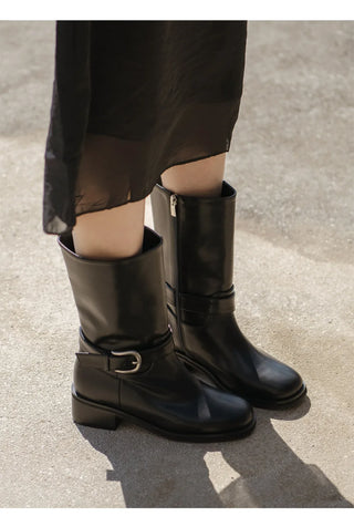 Luenta Belt Flats Mid-calf Boots 4cm