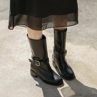 Luenta Belt Flats Mid-calf Boots 4cm