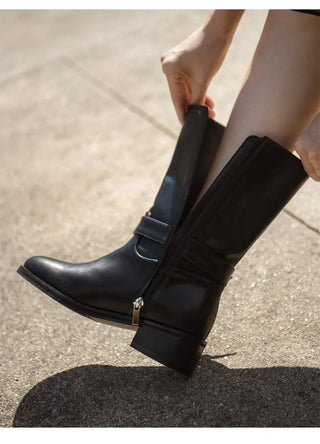 Luenta Belt Flats Mid-calf Boots 4cm