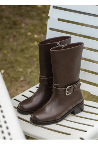 Luenta Belt Flats Mid-calf Boots 4cm
