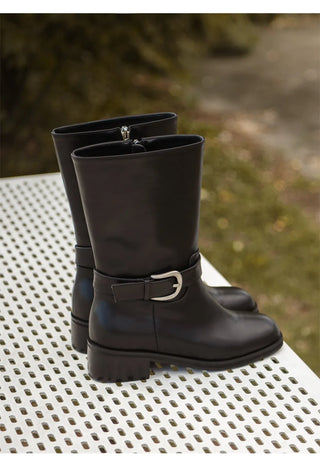 Luenta Belt Flats Mid-calf Boots 4cm