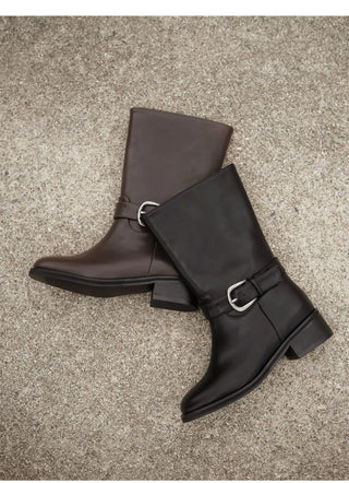 Luenta Belt Flats Mid-calf Boots 4cm