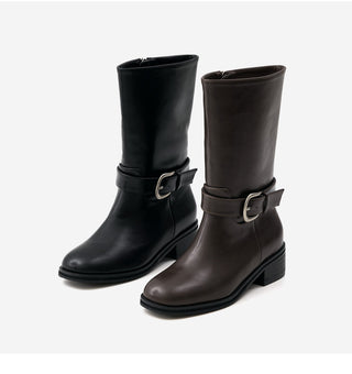 Luenta Belt Flats Mid-calf Boots 4cm