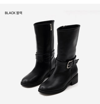 Luenta Belt Flats Mid-calf Boots 4cm