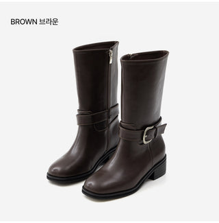 Luenta Belt Flats Mid-calf Boots 4cm