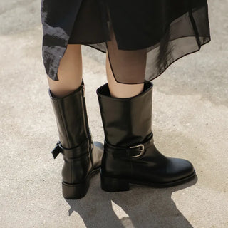 Luenta Belt Flats Mid-calf Boots 4cm
