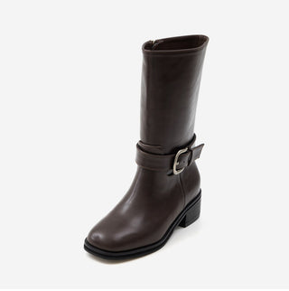Luenta Belt Flats Mid-calf Boots 4cm