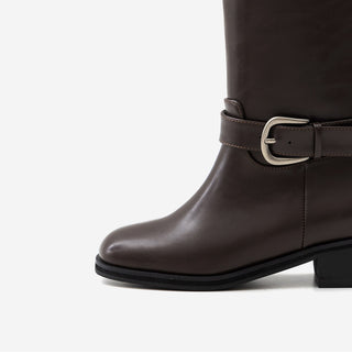 Luenta Belt Flats Mid-calf Boots 4cm