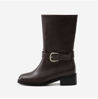 Luenta Belt Flats Mid-calf Boots 4cm