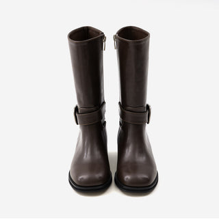 Luenta Belt Flats Mid-calf Boots 4cm