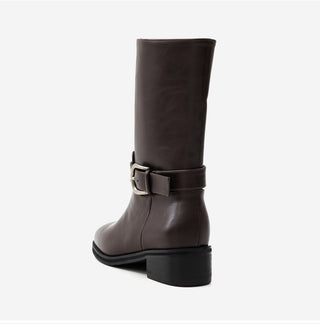 Luenta Belt Flats Mid-calf Boots 4cm