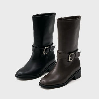 Luenta Belt Flats Mid-calf Boots 4cm