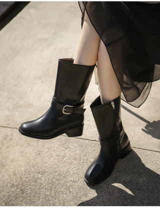 Luenta Belt Flats Mid-calf Boots 4cm