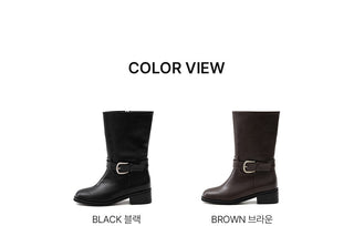 Luenta Belt Flats Mid-calf Boots 4cm