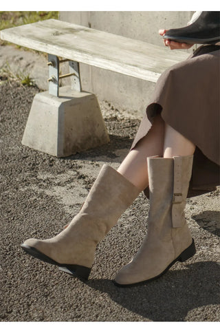 Ponte Suede Flat Boots 3cm