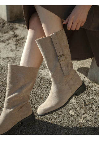 Ponte Suede Flat Boots 3cm