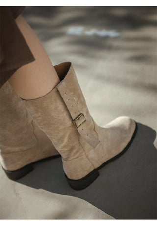 Ponte Suede Flat Boots 3cm