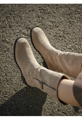 Ponte Suede Flat Boots 3cm
