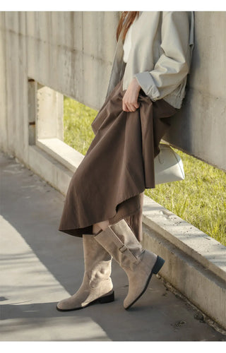 Ponte Suede Flat Boots 3cm