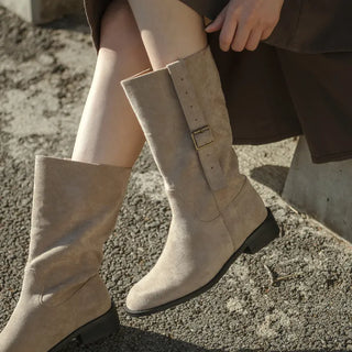 Ponte Suede Flat Boots 3cm